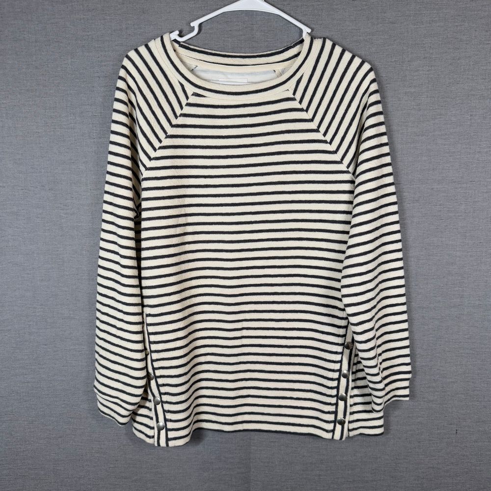 Lou‎ & Grey Womens Sweater Size S Gray Striped Long Sleeve Buttons Casual